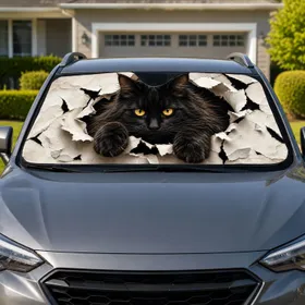 Realistic Black Cat Torn Paper Golden Eyes For Gothic Pet Lover Daily Travel Decor Car Sunshade