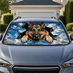 German Shepherd Bursting Through Torn Sky For Dog Lover Road Trip Style Decor Gift Car Sunshade