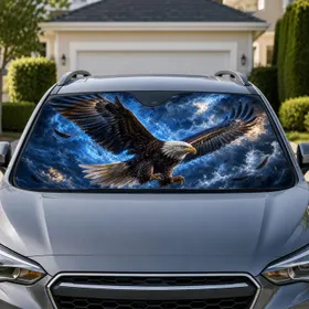 Soaring Bald Eagle In Storm Clouds Patriotic Wildlife Decor For Outdoor Enthusiasts Car Sunshade