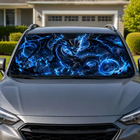 Electric Blue Thunder Dragon With Glowing Eyes For Dark Fantasy Storm Fans And Gamers Car Sunshade