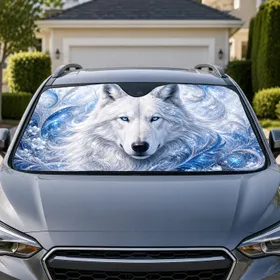Arctic White Wolf With Icy Blue Eyes For Winter Fantasy Decor And Wildlife Lovers Car Sunshade