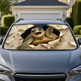 Baby Turtle Breaking Torn Paper Waving Smile Tropical Road Trip Gift For Ocean Fans Car Sunshade
