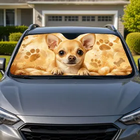 Realistic Tan Chihuahua Puppy With Paw And Bone Accents For Dog Moms And Road Trip Lovers Car Sunshade
