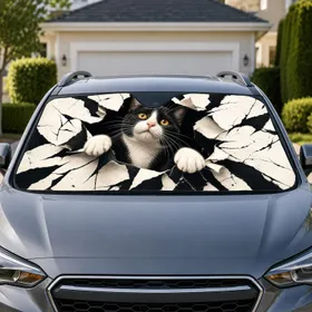 Tuxedo Cat Ripping Through Torn Paper For Funny Pet Lover Road Trip Gift Vibes Car Sunshade