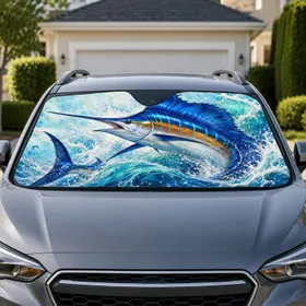 Blue Marlin Ocean Surf Scene For Coastal Fishing Trips And Saltwater Anglers Fans Car Sunshade