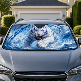 Electric Blue White Tiger Roaring In Icy Storm For Bold Fantasy Style Enthusiasts Car Sunshade