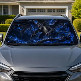 Black Fantasy Dragon With Blue Lightning For Dark Gothic Road Trips And Gamer Fans Car Sunshade