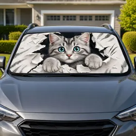 Cute Gray Tabby Kitten Peeking Through Torn Paper For Cat Lovers And Pet Owner Gifts Car Sunshade