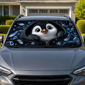 Cute Baby Penguin In Zipper Pouch Arctic Winter Decor For Commuters And Road Trips Car Sunshade