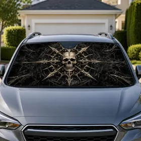 Gothic Skull Thorn Mandala Dark Metal Aesthetic Road Trip Decor For Horror Lovers Car Sunshade