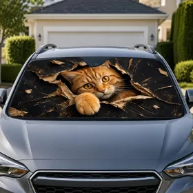 Realistic Orange Tabby Cat Torn Paper Peekaboo Black Decor Fun Gift For Cat Lovers Car Sunshade