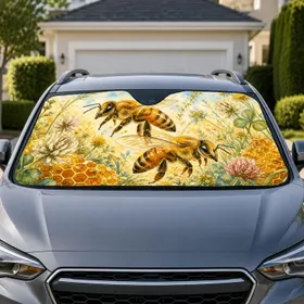 Golden Honeybee Pair Meadow Wildflowers Pastoral Cottagecore Nature Gift For Beekeepers Car Sunshade