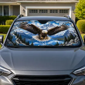 Majestic Bald Eagle Over Alpine Mountains Patriotic Wilderness Road Trip Decor Gift Car Sunshade
