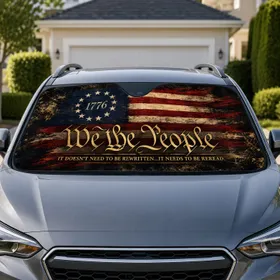 Distressed 1776 We The People Flag Grunge Patriotic Decor For Veterans And Rebels Car Sunshade