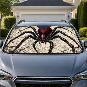 Black Widow Spider With Crimson Web Gothic Halloween Decor For Horror Lovers And Fans Car Sunshade