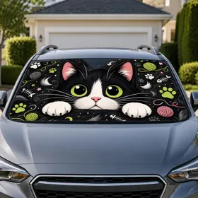 Cute Tuxedo Cat With Lime Eyes And Paw Marks For Road Trips And Cat Lover Decor Fans Car Sunshade