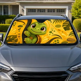 Cute Baby Turtle Tropical Golden Yellow Decor For Beach Trips And Ocean Loving Kids Car Sunshade