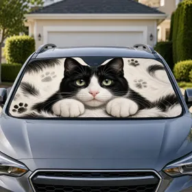 Realistic Tuxedo Cat Portrait With Green Eyes For Cat Lovers And Pet Parents Everyday Car Sunshade