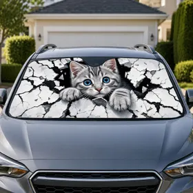 Cute Gray Tabby Kitten Bursting Through Cracked Wall For Cat Lovers And Pet Owners Car Sunshade