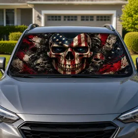 American Flag Skull Horror Grunge Patriotic Gothic Decor For Truck Bikers Veterans Car Sunshade