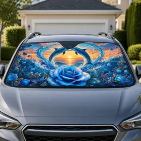 Leaping Teal Dolphins With Blue Rose Ocean Sunset For Tropical Coastal Decor Lovers Car Sunshade