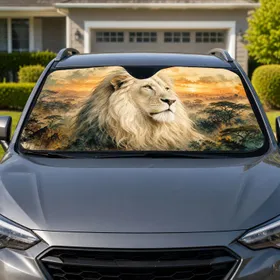 White Lion Sunset Savanna Landscape For Safari Wildlife Decor And Nature Lovers Gift Car Sunshade