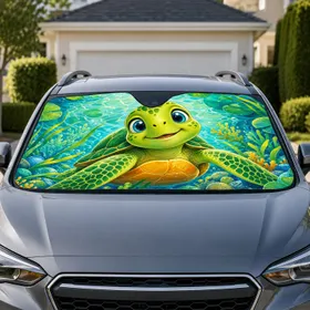 Peeking Sea Turtle With Tropical Lagoon Bubbles For Beach Trips And Ocean Lovers Car Sunshade