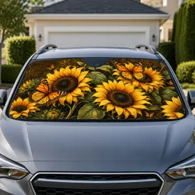 Golden Sunflowers And Butterflies Botanical Decor For Summer Road Trips And Nature Lovers Car Sunshade