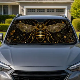 Black Gold Queen Bee Honeycomb Celestial Decor For Gothic Cottagecore Driver Fans Car Sunshade
