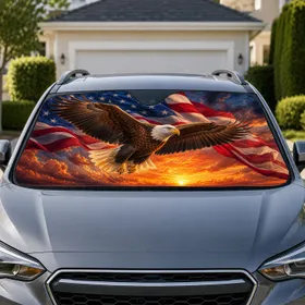 Bald Eagle American Flag Sunset Patriotic Decor For July Fourth Road Trip Lovers Car Sunshade