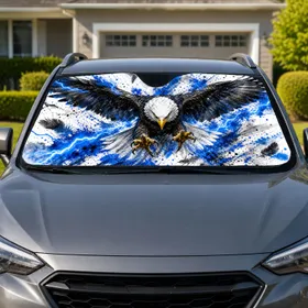 Diving Bald Eagle With Blue Lightning Splatter Patriotic Road Trip Decor For Drivers Car Sunshade