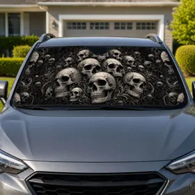 Gothic Skull Collage With Charcoal Bone Detail For Dark Aesthetic Road Trips By Metal Fans Car Sunshade