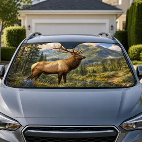 Majestic Bull Elk In Alpine Meadow Wilderness Decor For Hunters And Nature Lovers Car Sunshade