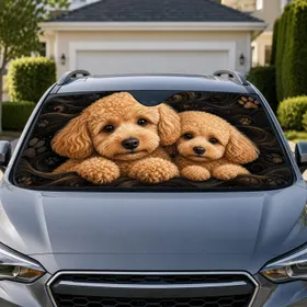Apricot Toy Poodle Portraits With Charcoal Waves For Pet Lovers During Daily Drives Car Sunshade