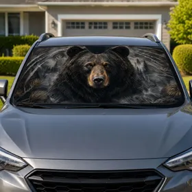 Realistic Black Bear Portrait Charcoal Forest Wildlife Decor For Road Trip Adventurers Car Sunshade