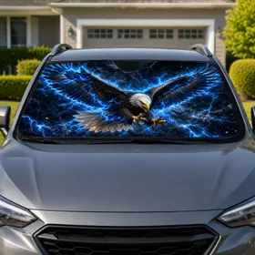 Electric Blue Bald Eagle Storm Lightning Decor For Patriotic Outdoor Adventure Fans Car Sunshade