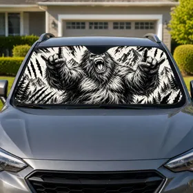 Roaring Sasquatch Rocker With Rock Hands For Bigfoot Fans And Metal Music Lovers Car Sunshade