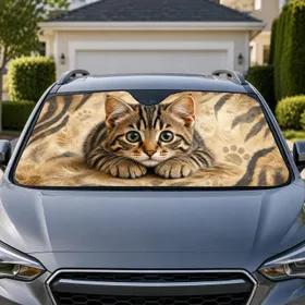 Realistic Brown Tabby Kitten With Teal Eyes For Cat Lovers And Cozy Pet Decor Gift Car Sunshade