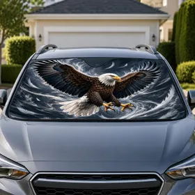 Majestic Bald Eagle In Storm Clouds For Patriotic Road Trips And Outdoor Enthusiasts Car Sunshade