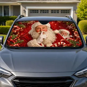 Shushing Santa With Snowflakes And Holly For Festive Christmas Holiday Decor Lovers Car Sunshade