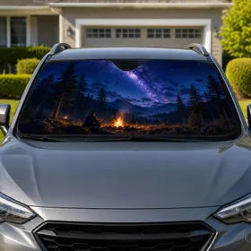 Milky Way Campfire Forest Nightscape For Camping Road Trips And Outdoor Lovers Everywhere Car Sunshade
