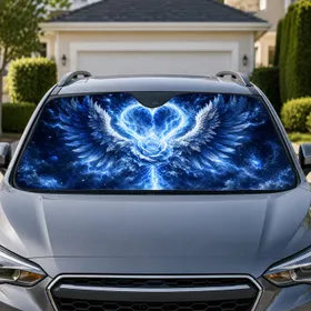 Icy Blue Angel Wings Electric Heart Rose Fantasy Night Sky For Mystic Gothic Dreamers Car Sunshade