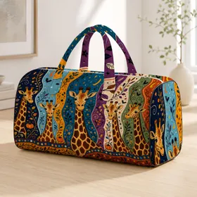 Whimsical Giraffe Patchwork With Halloween Accents For Animal Lovers Autumn Trips Quilted Weekend Bag