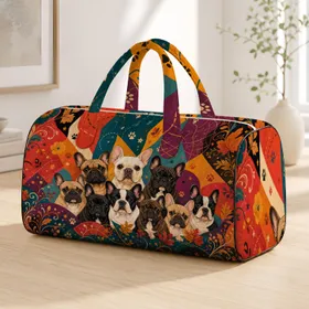 Cute French Bulldog Color Block Collage For Autumn Travel And Dog Lover Getaways Quilted Weekend Bag
