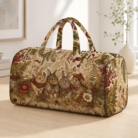 Cottagecore Rabbits With Autumn Botanicals For Woodland Getaways And Cozy Travel Quilted Weekend Bag