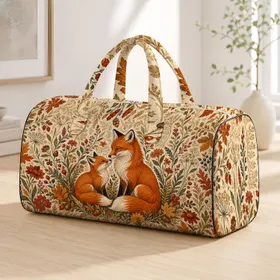 Thanksgiving Woodland Fox Family With Autumn Florals For Fall Travel And Holiday Gifts Quilted Weekend Bag