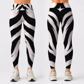 Monochrome Zebra Stripe Athletic Style For Yoga Gym Running And Streetwear Women Leggings