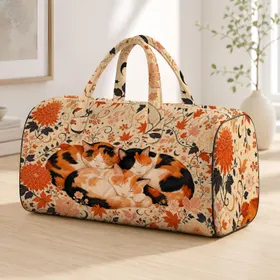 Sleeping Calico Cats With Moons And Autumn Florals For Cozy Travel Cat Lovers And Women Quilted Weekend Bag