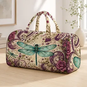 Turquoise Dragonfly With Plum Rose Vines For Magical Garden Getaways And Women Style Quilted Weekend Bag