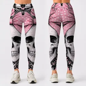 Pink Bow Skull Collage Goth Tattoo Flash For Alt Fashion And Festival Wear Lovers Leggings